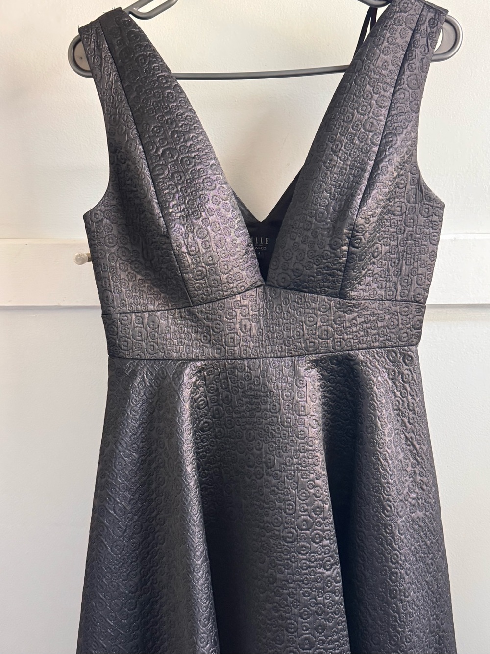 Elle Black Textured V-Neck High-Low Dress for going out